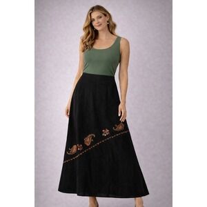Talbots Black Maxi Skirt Embroidered Paisley Floral A-Line Size 10 NWT